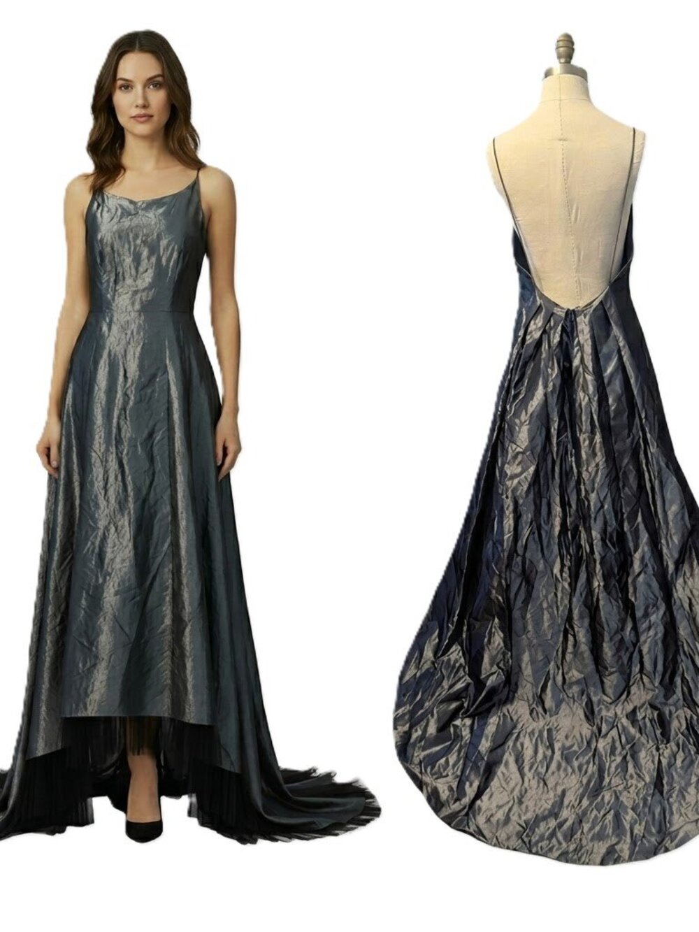 Whimsigoth Taffeta Niki Formal Dress Y2K Low Back High Neck Metallic Vintage